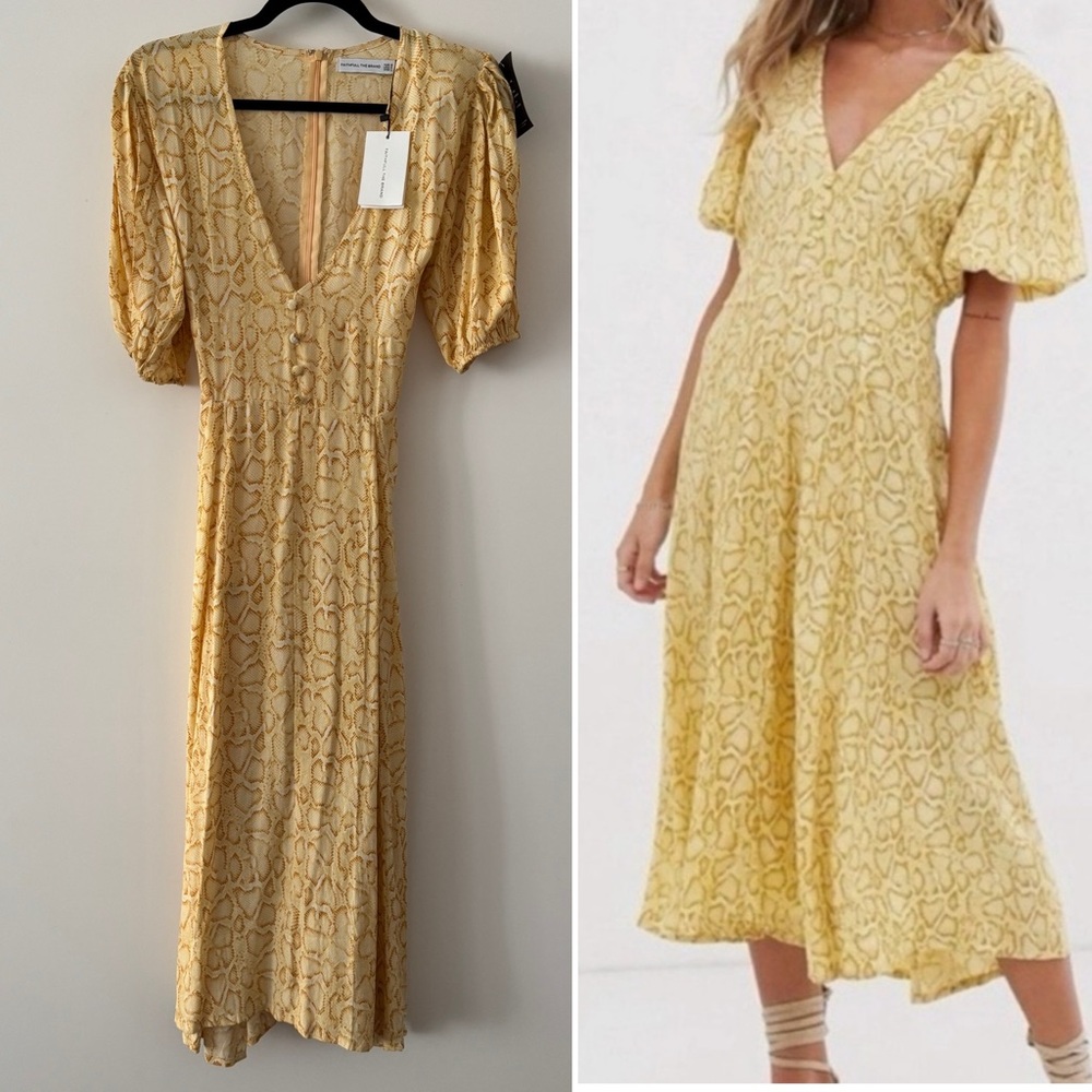 🆕 FAITHFUL THE BRAND ✨  Delia Petra Python Snake Print Midi Dress | Sz 8 M L